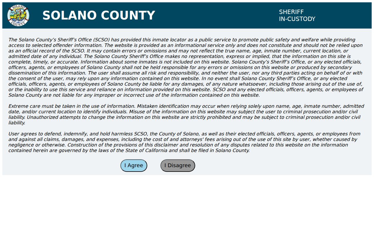 Vallejo people search through the Solano inmate locator