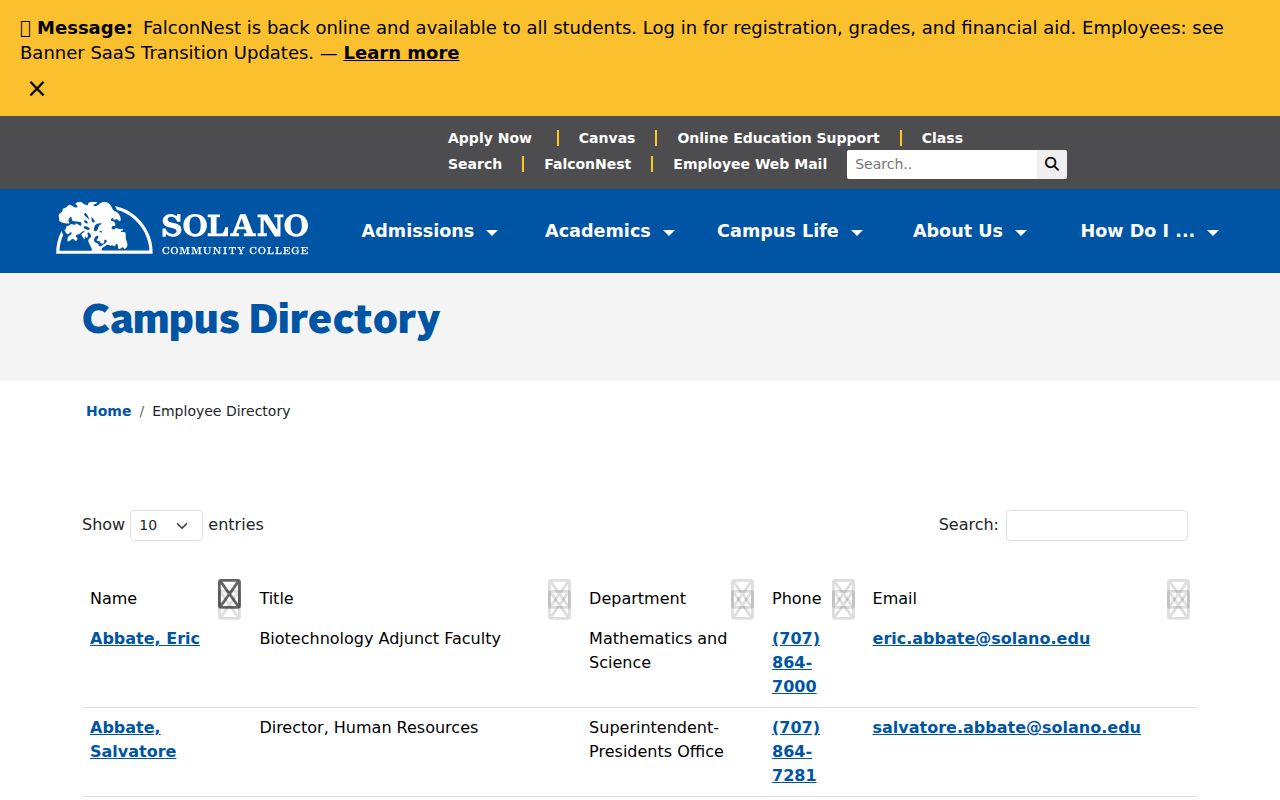 Vallejo people directories Solano Community College employee search