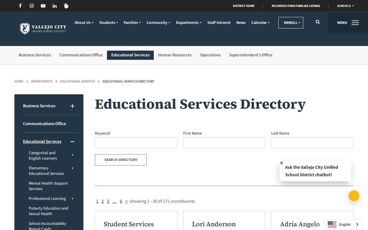 Vallejo people directories VCUSD Educational Services search