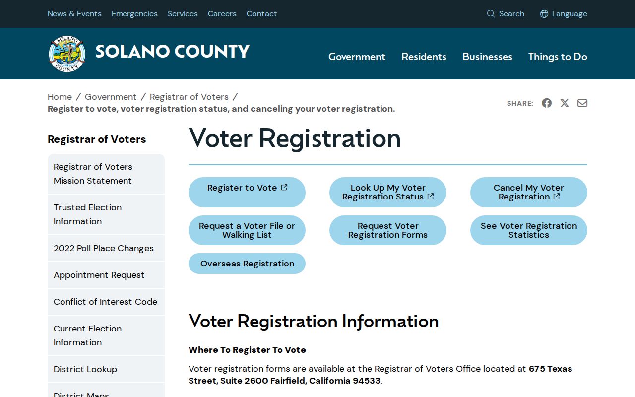 Vallejo voter records on the Solano County registration page